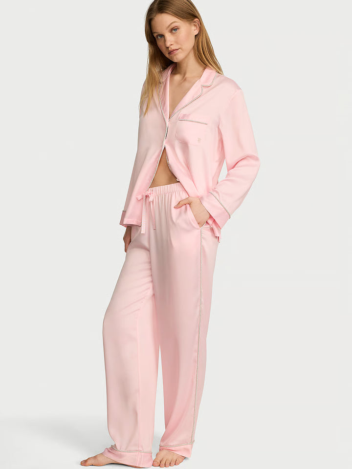 Signature Satin Shine Long Pajama Set – Náttföt