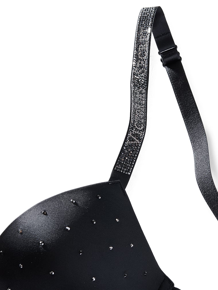 Shine Strap Dot Push-Up Bra – Black