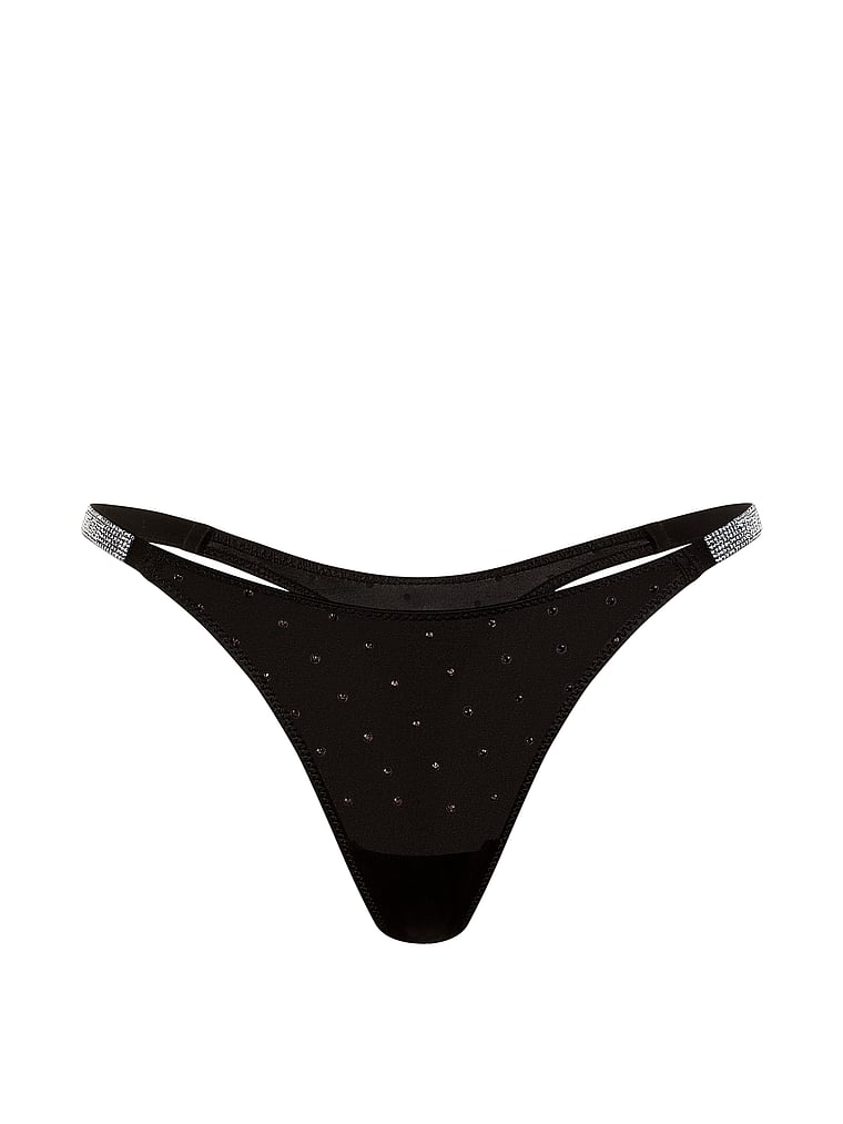 Shine Strap Dot Thong Panty – Black