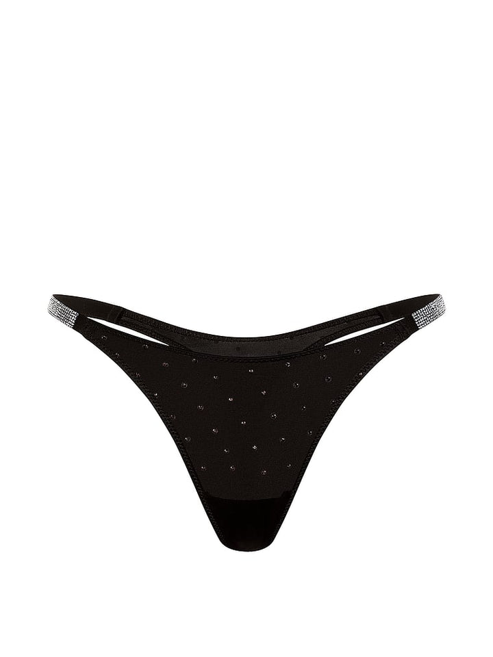 Shine Strap Dot Thong Panty – Black
