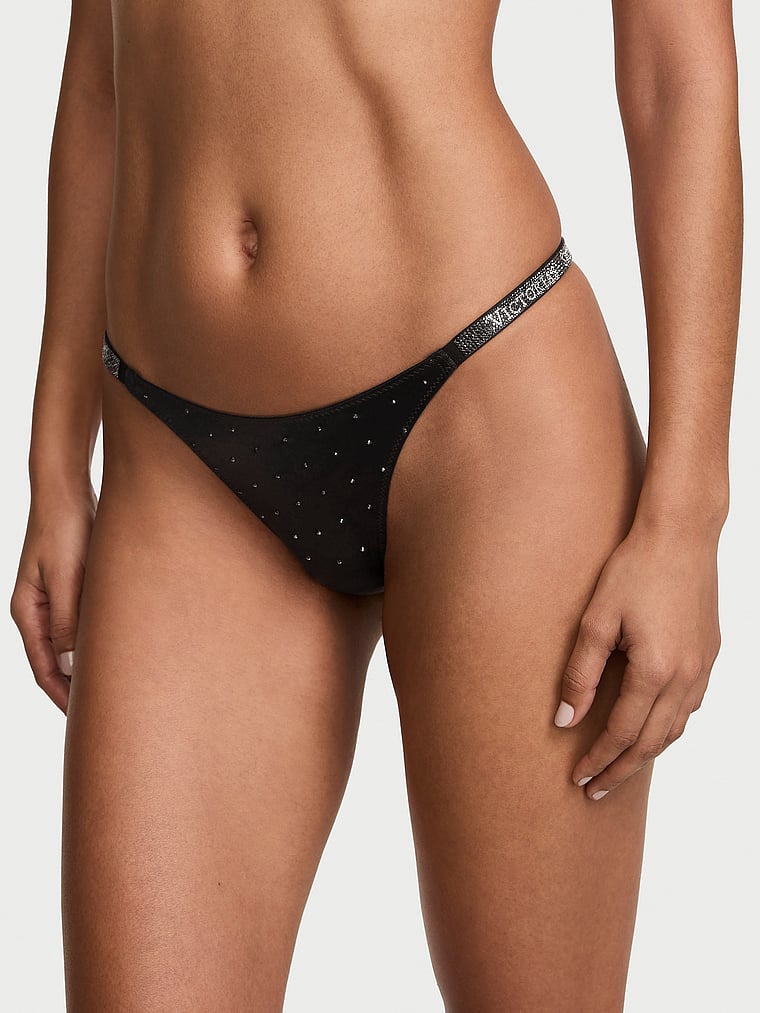 Shine Strap Dot Thong Panty – Black