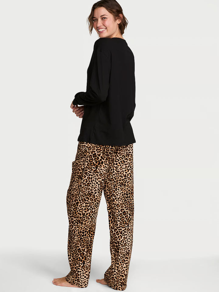 Flannel Long Tee-Jama Set &amp; Scrunchie – Náttföt