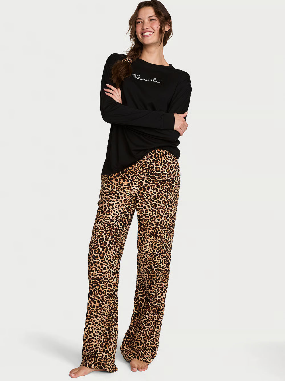 Flannel Long Tee-Jama Set &amp; Scrunchie – Náttföt