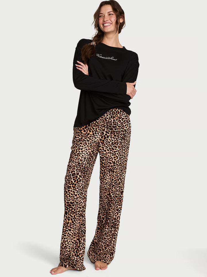 Flannel Long Tee-Jama Set &amp; Scrunchie – Náttföt