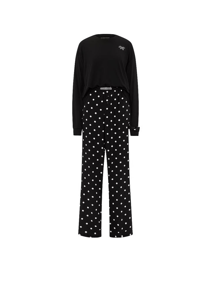 Flannel Long Tee-Jama Set &amp; Scrunchie – Náttföt