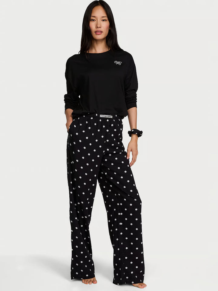Flannel Long Tee-Jama Set &amp; Scrunchie – Náttföt