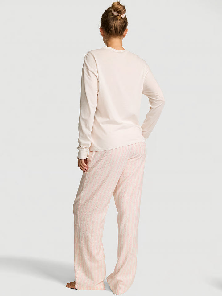 Flannel Long Tee-Jama Set &amp; Scrunchie – Náttföt