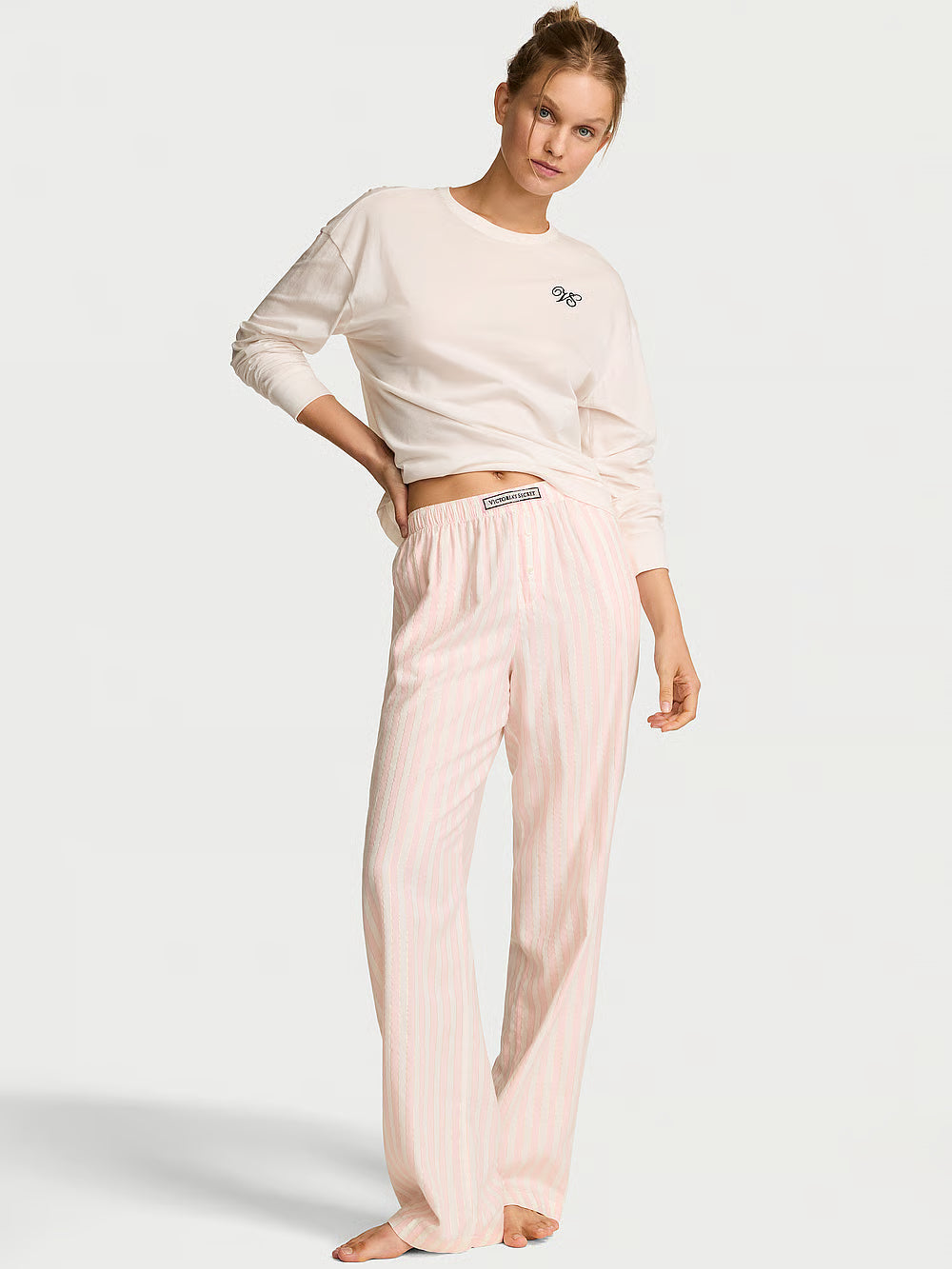 Flannel Long Tee-Jama Set &amp; Scrunchie – Náttföt