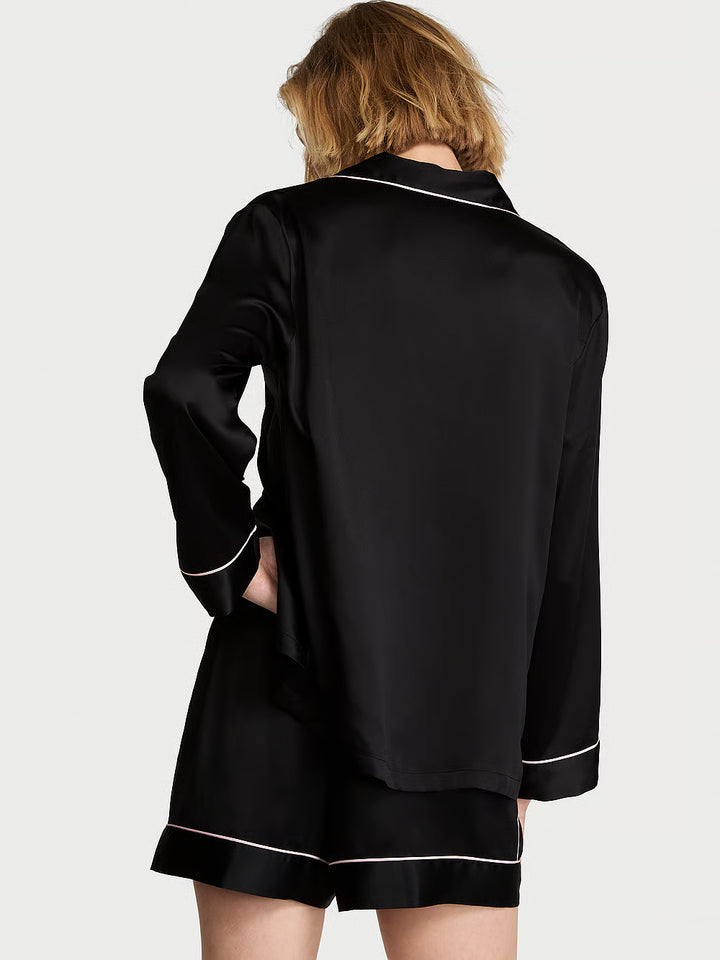 Signature Satin Long-Sleeve Short Pajama Set – Náttföt