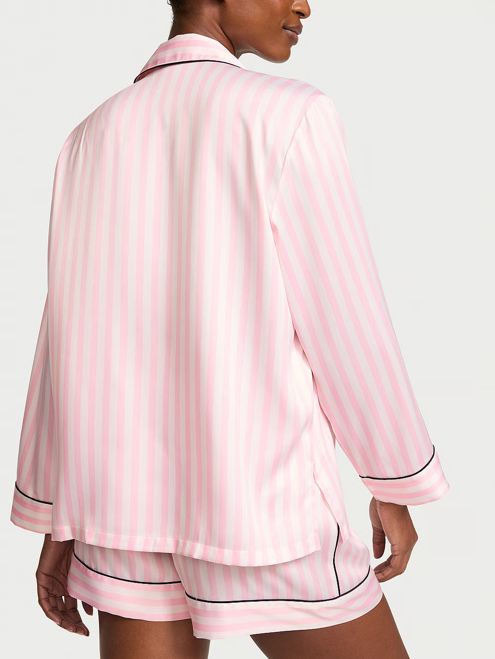 Signature Satin Long-Sleeve Short Pajama Set – Náttföt