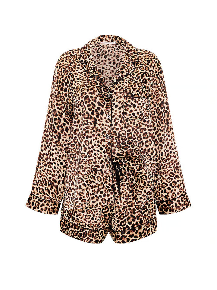 Signature Satin Long-Sleeve Short Pajama Set – Náttföt