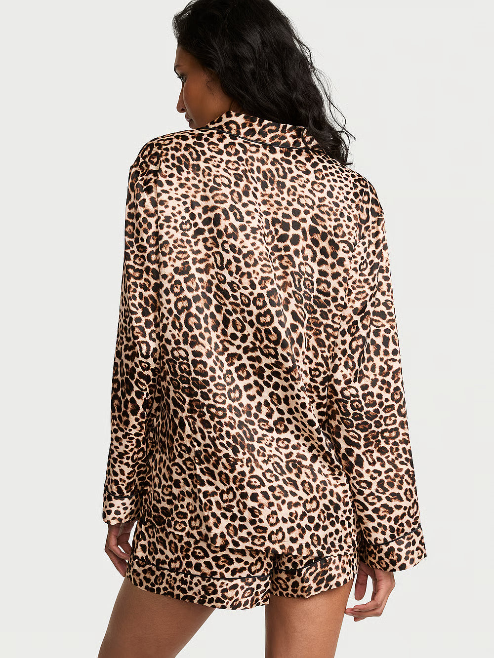 Signature Satin Long-Sleeve Short Pajama Set – Náttföt