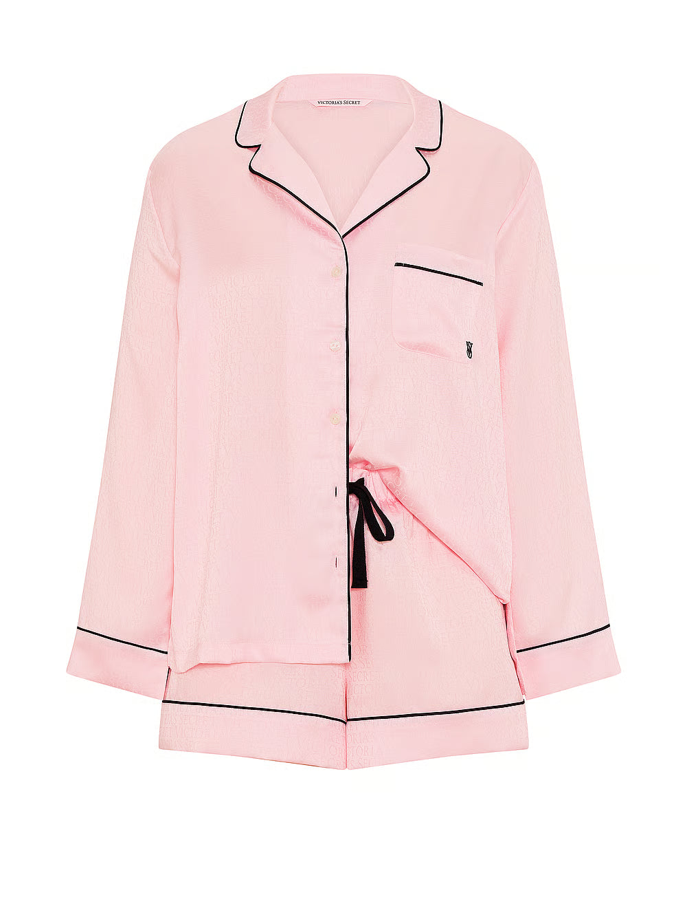 Signature Satin Long-Sleeve Short Pajama Set – Náttföt