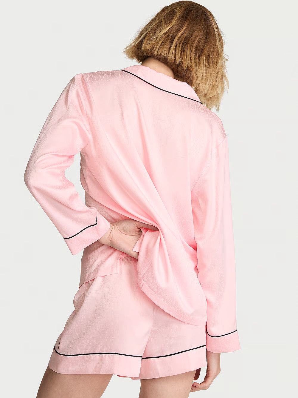 Signature Satin Long-Sleeve Short Pajama Set – Náttföt