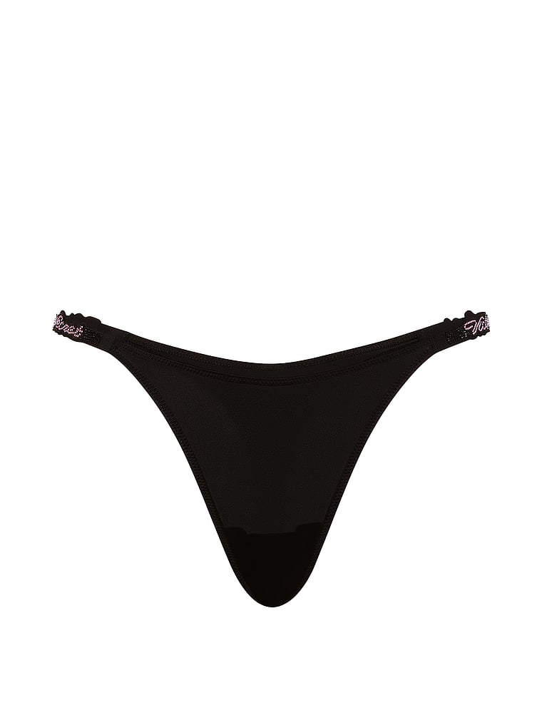 Script Shine Strap Thong Panty – Black