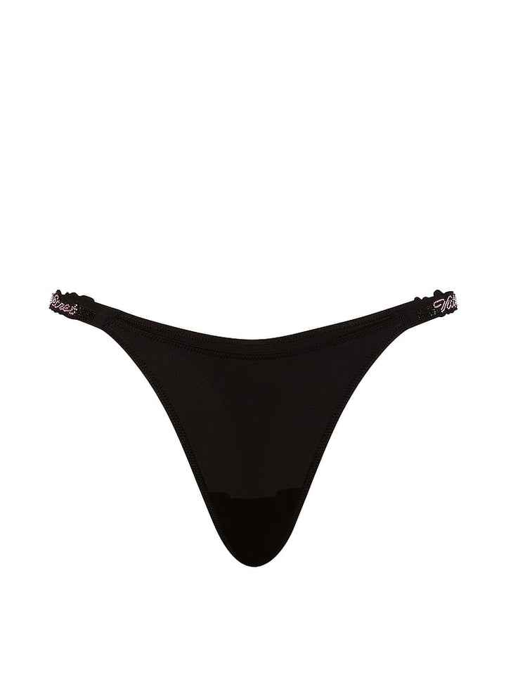 Script Shine Strap Thong Panty – Black