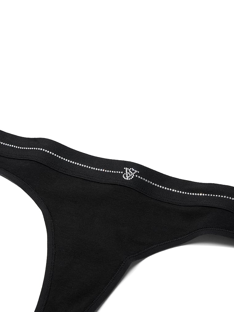 Shine Logo Cotton Thong Panty – Black