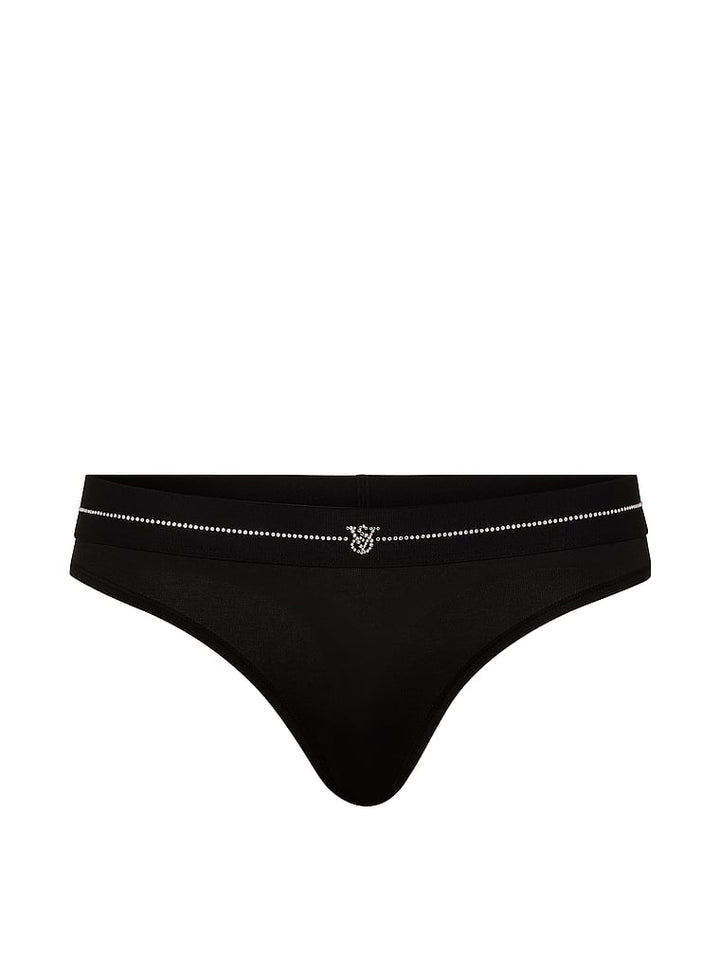 Shine Logo Cotton Thong Panty – Black