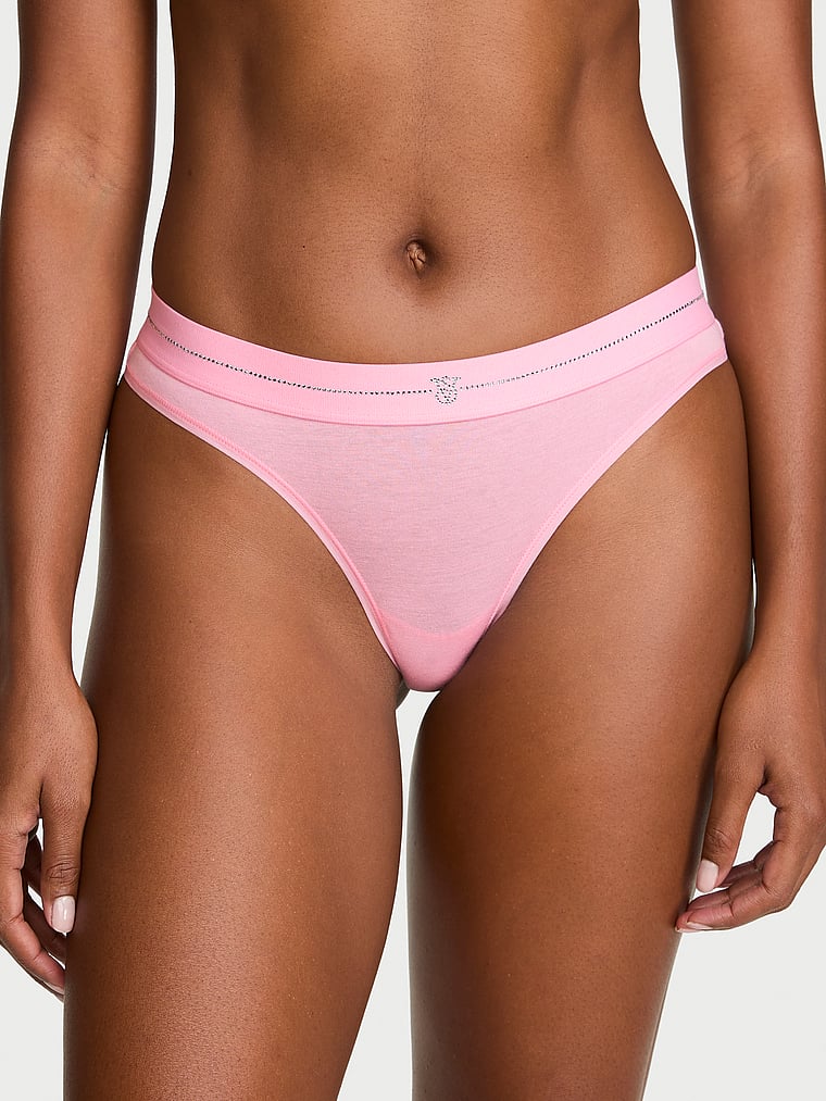 Shine Logo Cotton Thong Panty – Victoria Pink