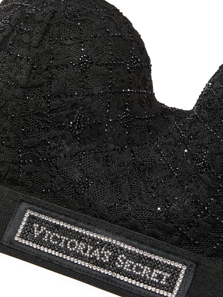 Lace Shine Logo Lightly Lined Balconette Bra – Black