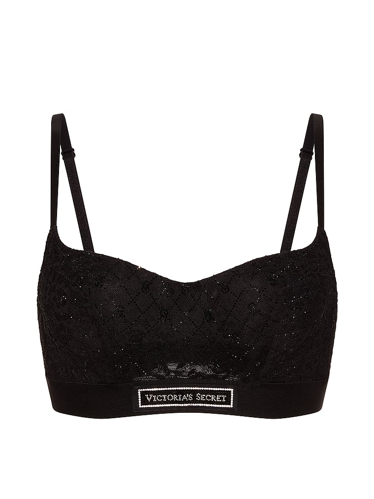 Lace Shine Logo Lightly Lined Balconette Bra – Black