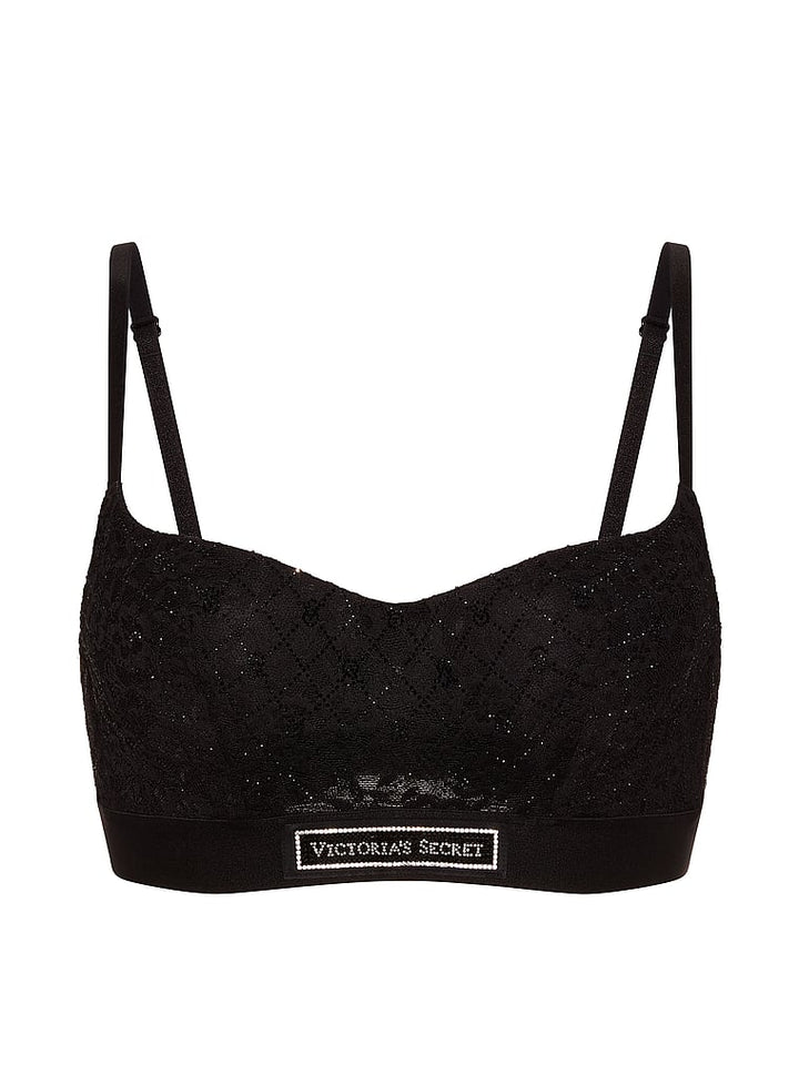 Lace Shine Logo Lightly Lined Balconette Bra – Black