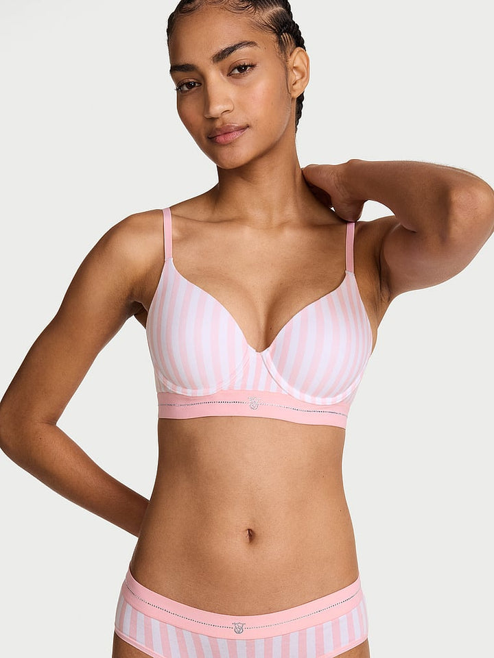 Signature Shine Cotton Lightly Lined Full-Coverage Bra – Iconic Pink Stripes