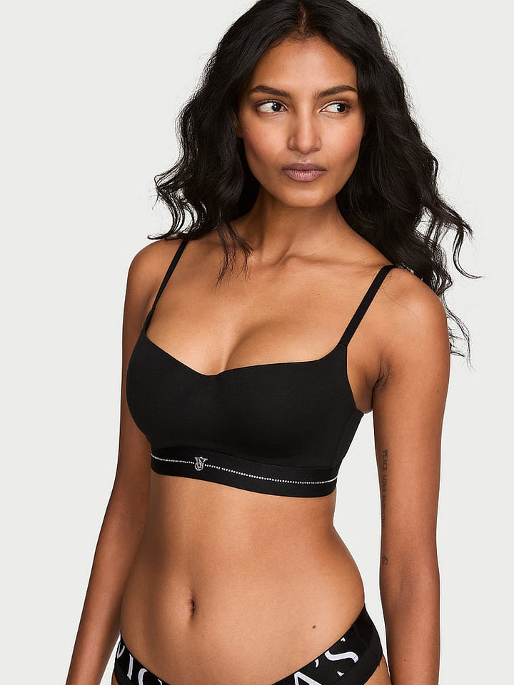 Signature Shine Cotton Lightly Lined Balconette Bra – Black