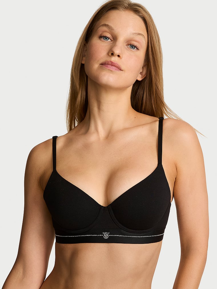 Signature Shine Cotton Lightly Lined Demi Bra – Black