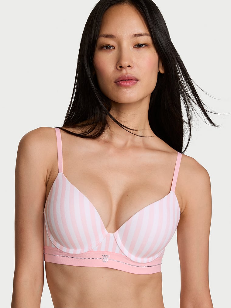 Perfect Shape Signature Shine Cotton Push-Up Bra – Iconic Pink Stripes