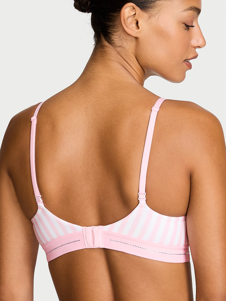 Signature Shine Cotton Lightly Lined Wireless Bra – Iconic Pink Stripes