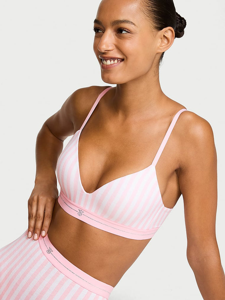 Signature Shine Cotton Lightly Lined Wireless Bra – Iconic Pink Stripes