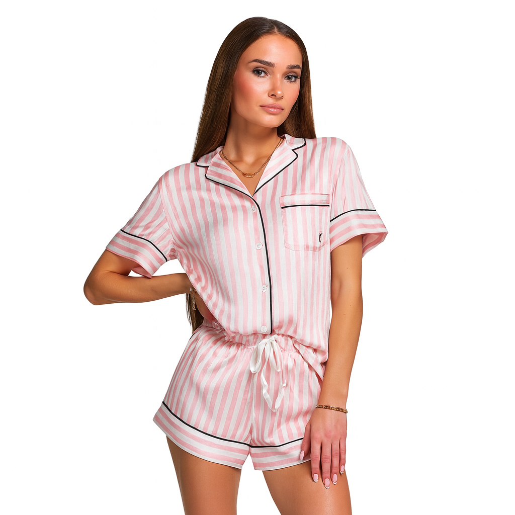 Satin Short Pajama Set - Náttföt