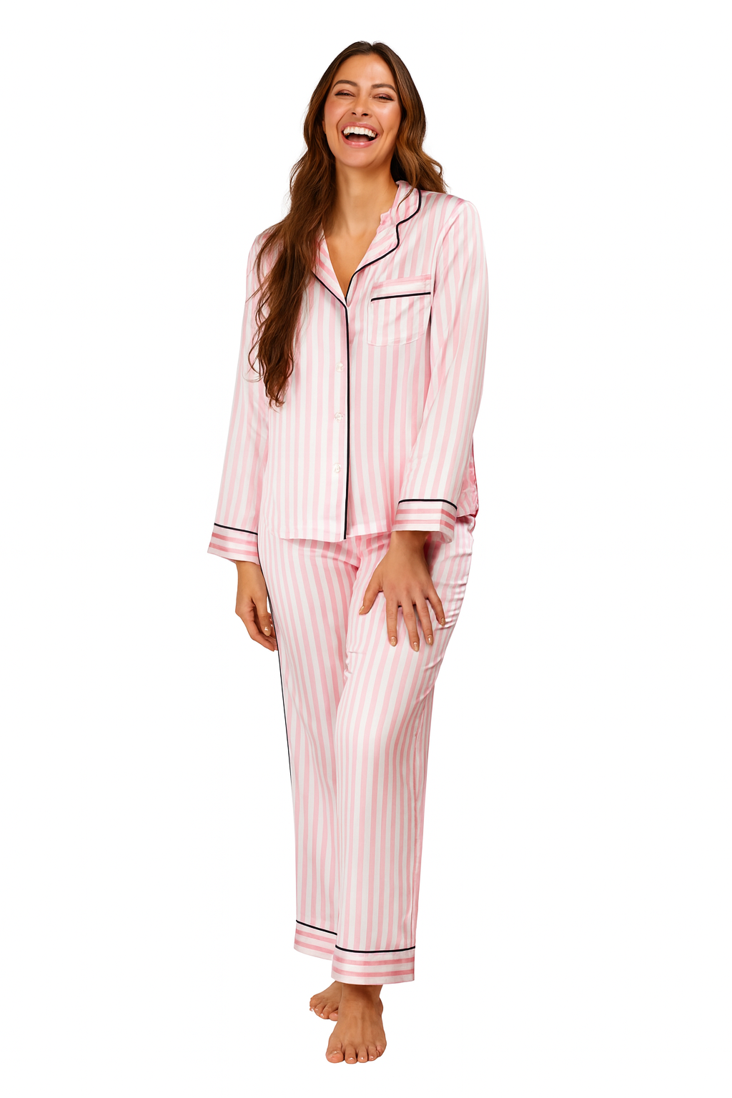 Satin Long Pajama Set - Náttföt