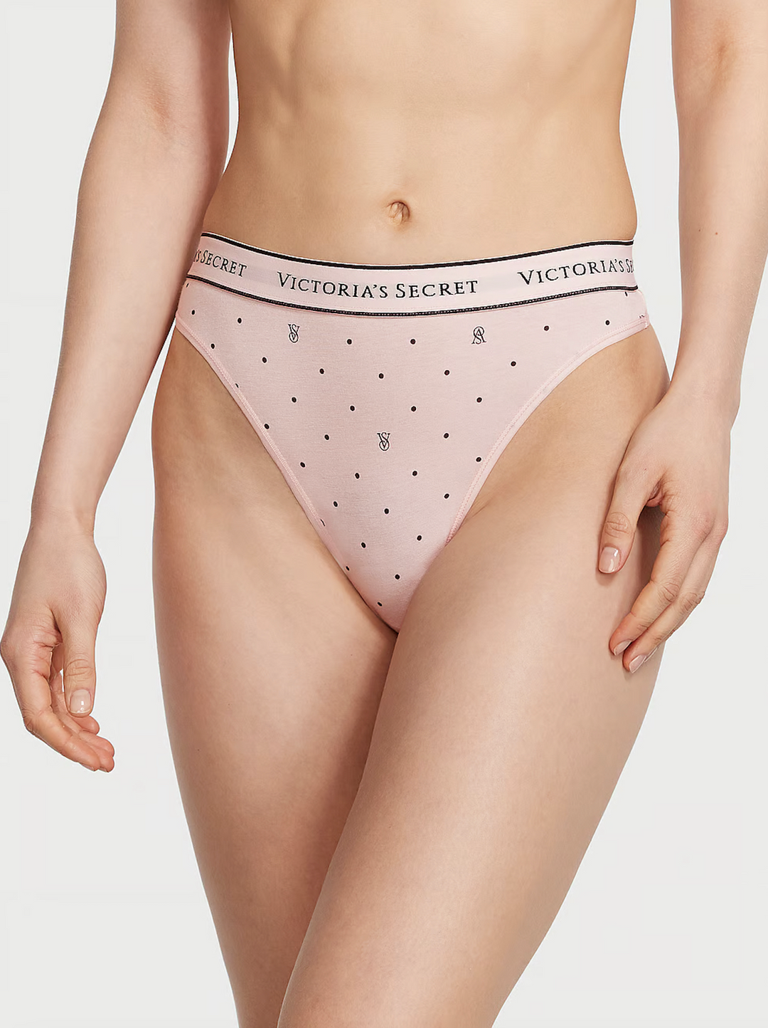 Logo Cotton High-Waist Thong Panty Nærbuxur – Victoria&