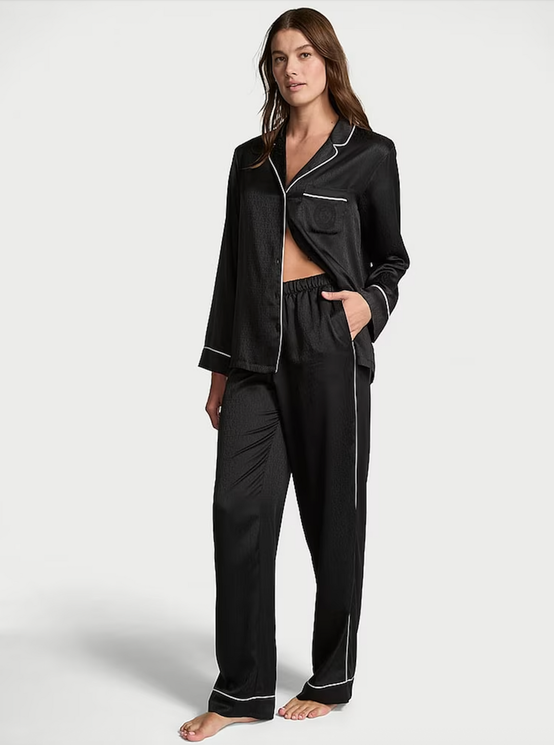 Satin Long Pajama Set Náttföt – Victoria&
